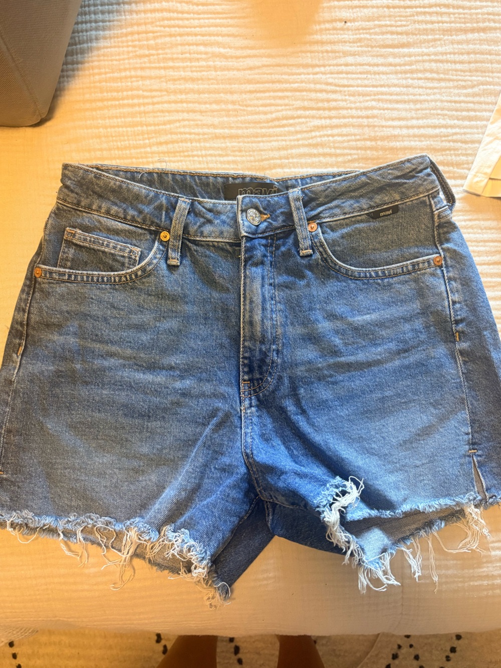Mavi High-Rise Distressed Denim Shorts - Blue